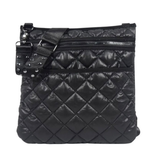 Noir Quilted Crossbody With Studded Strap