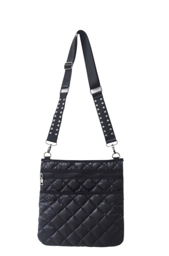 Noir Quilted Crossbody With Studded Strap