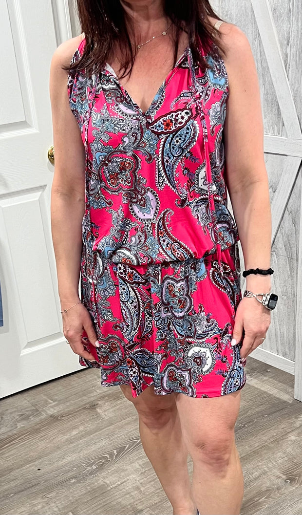 Hot Pink Paisley Front Tie Dress- Also Available In Blue Paisley