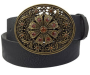 Western Crystal Oval Buckle Belt- Available in Black or Brown