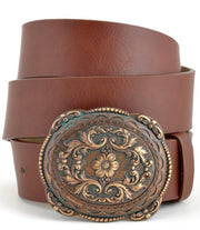 Vintage Western Floral Etched Buckle Belt