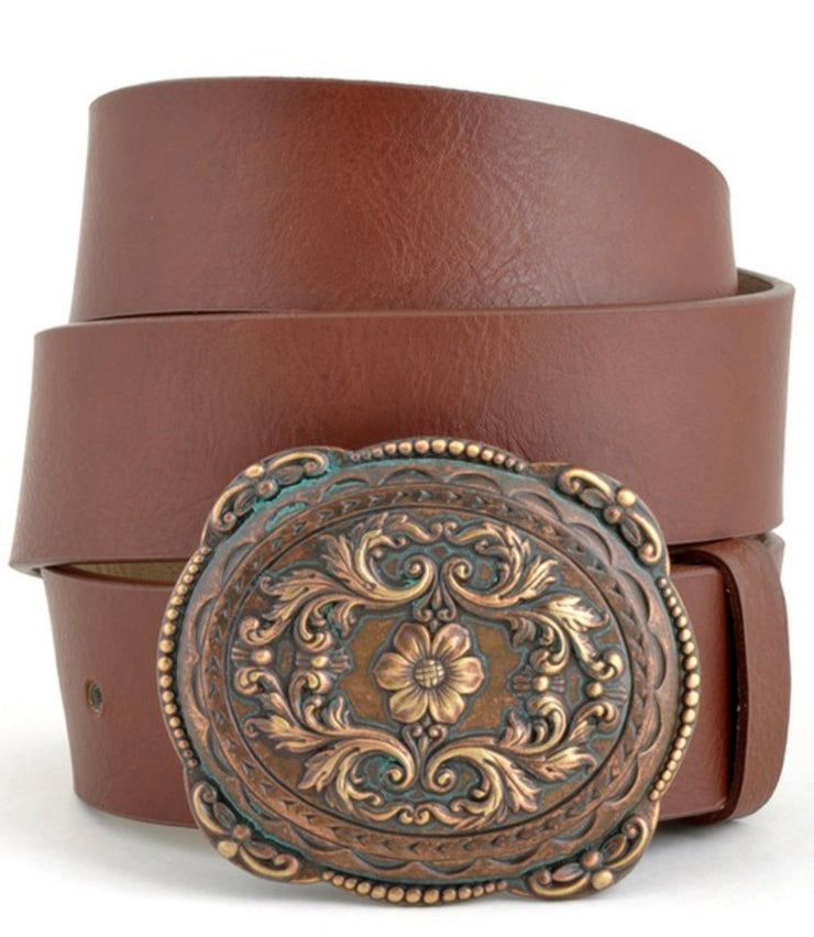 Vintage Western Floral Etched Buckle Belt