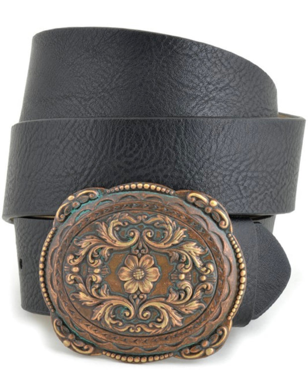 Vintage Western Floral Etched Buckle Belt