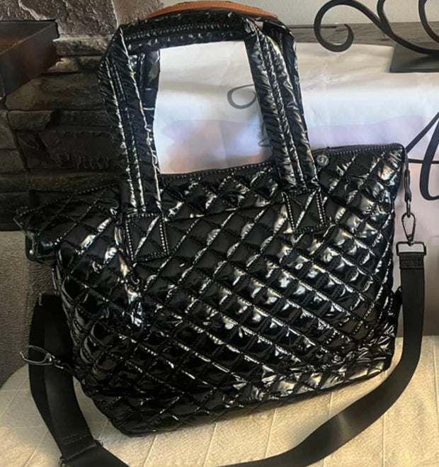 Large Quilted Tote- Available in Black & Black Patent