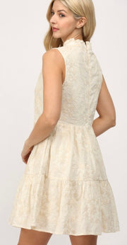 Ivory Ruffled Sleeveless Embroidered Dress