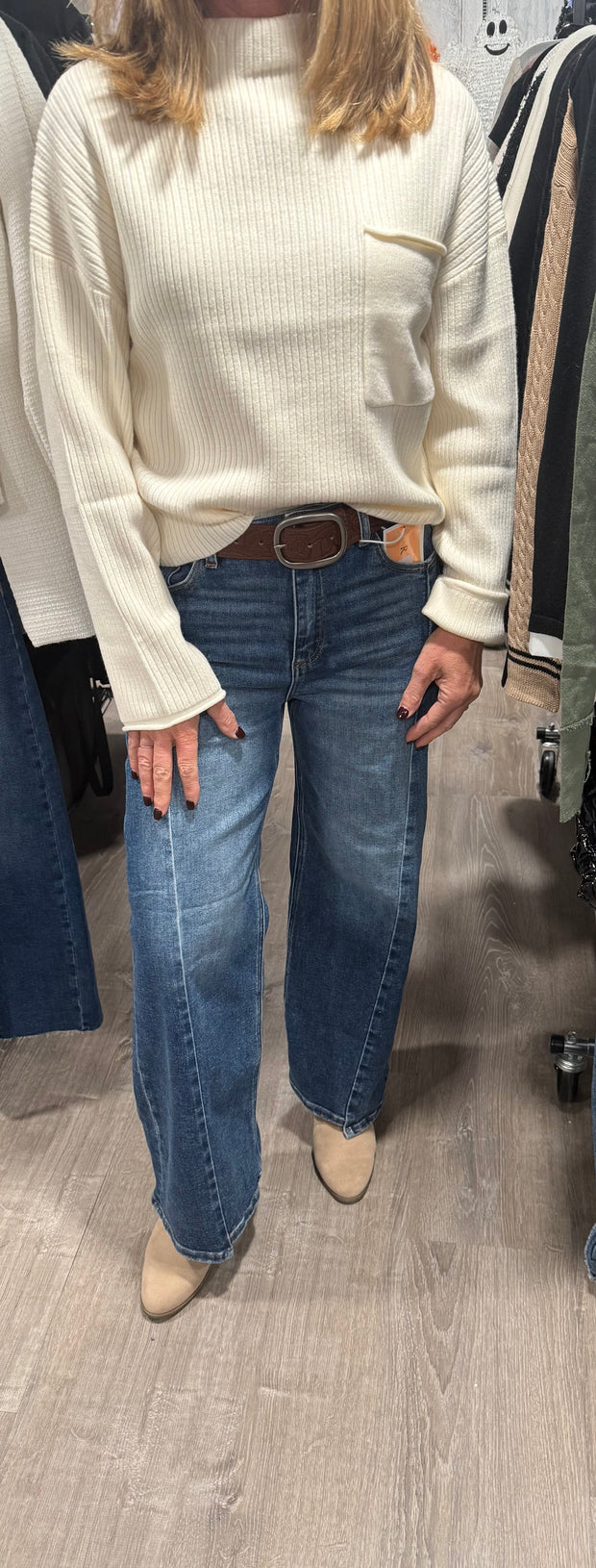 Ribbed Super Soft Mock Neck Pocket Sweater- Available in 3 Colors!