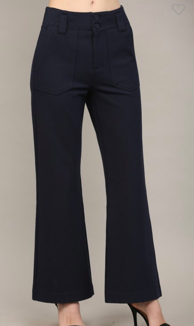 Black Ponte Flare Pants With Two Front Pockets