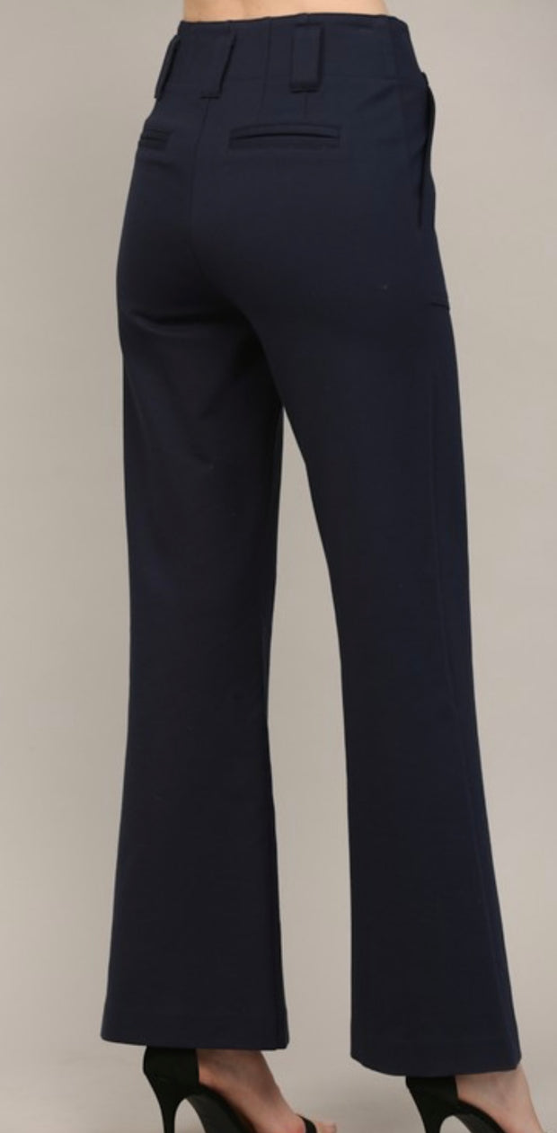 Black Ponte Flare Pants With Two Front Pockets