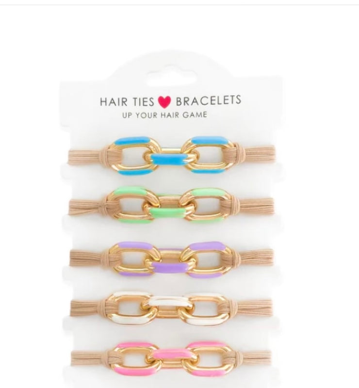 5 Piece Multi Color Enamel Hair Tie/Bracelet Set