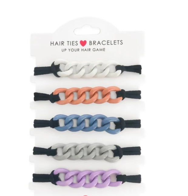 Solid 5pc Enamel Hair Tie/Bracelet Set