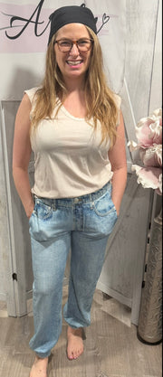 Light Wash Faux Denim Jogger Jean