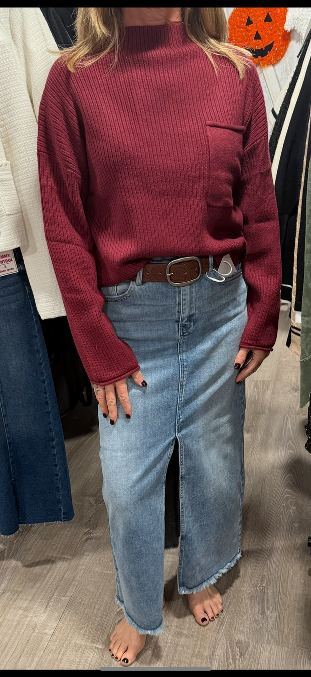 Ribbed Super Soft Mock Neck Pocket Sweater- Available in 3 Colors!