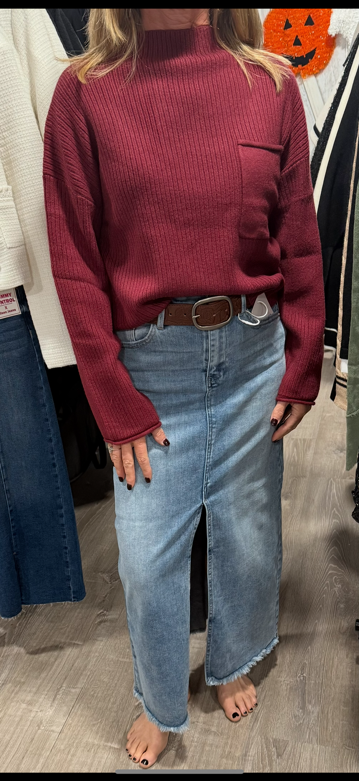 Ribbed Super Soft Mock Neck Pocket Sweater- Available in 3 Colors!