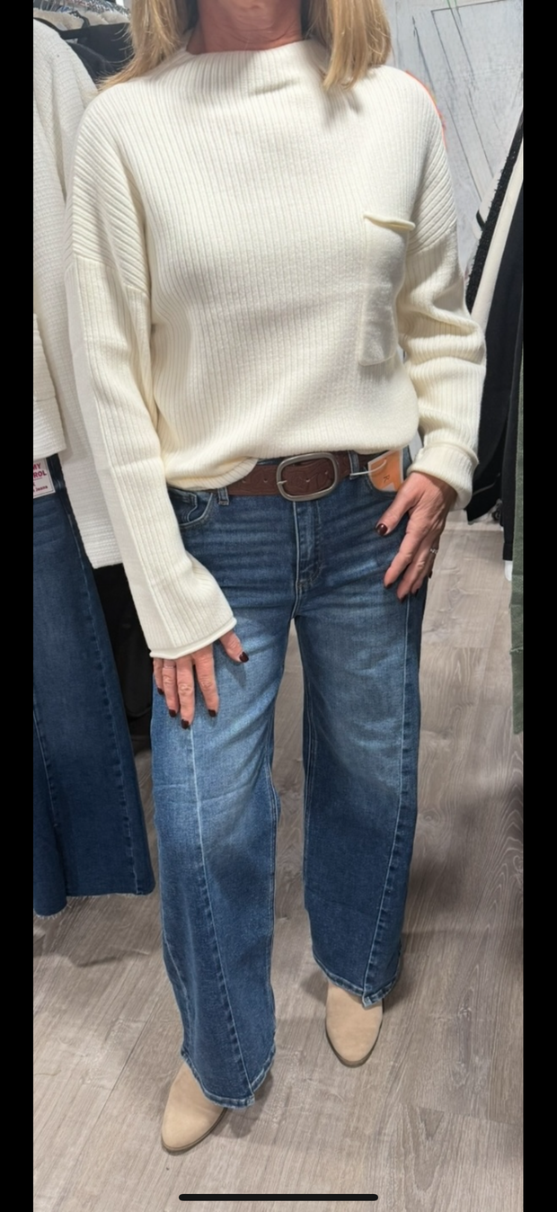 Ribbed Super Soft Mock Neck Pocket Sweater- Available in 3 Colors!