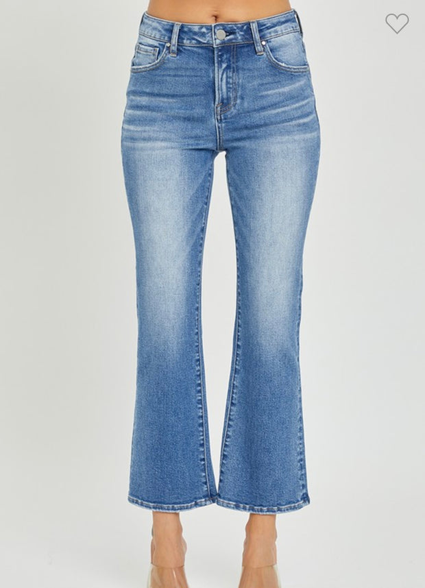 Mid Rise Cropped Flare Jeans With No Rips or Distressing