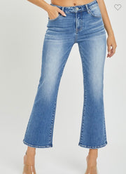 Mid Rise Cropped Flare Jeans With No Rips or Distressing