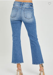 Mid Rise Cropped Flare Jeans With No Rips or Distressing