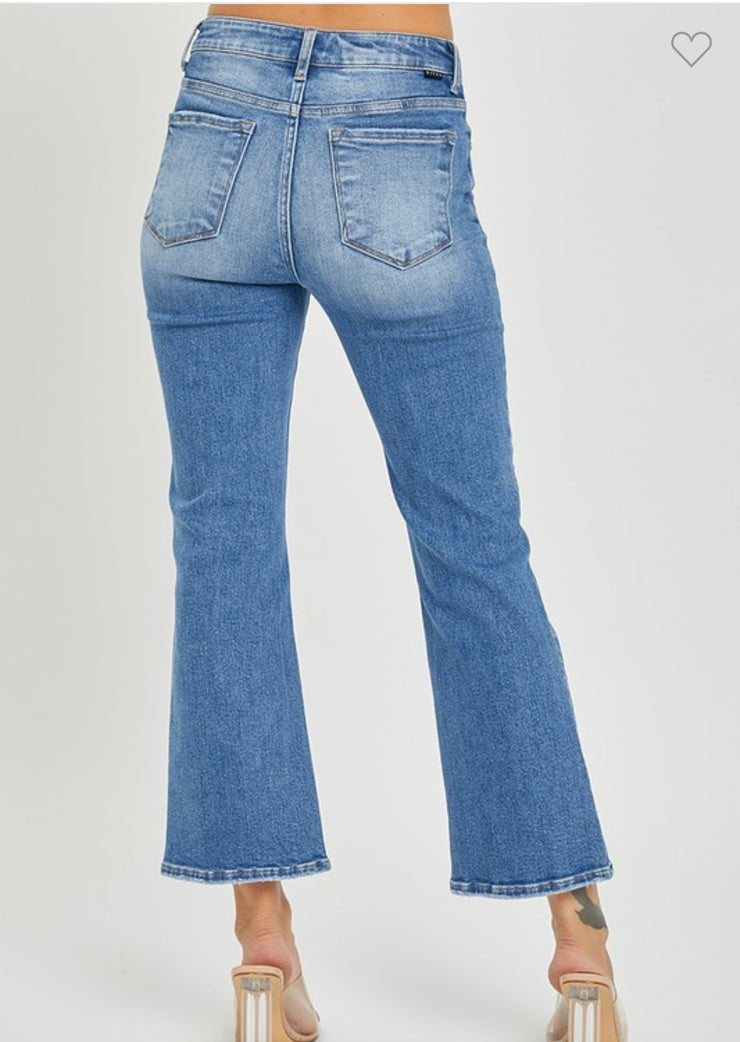 Mid Rise Cropped Flare Jeans With No Rips or Distressing