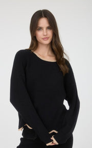 Black Contrast Scallop Trim Sweater