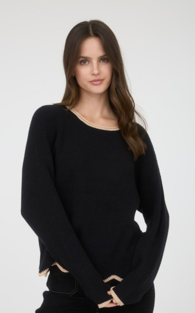 Black Contrast Scallop Trim Sweater