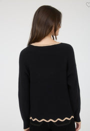 Black Contrast Scallop Trim Sweater