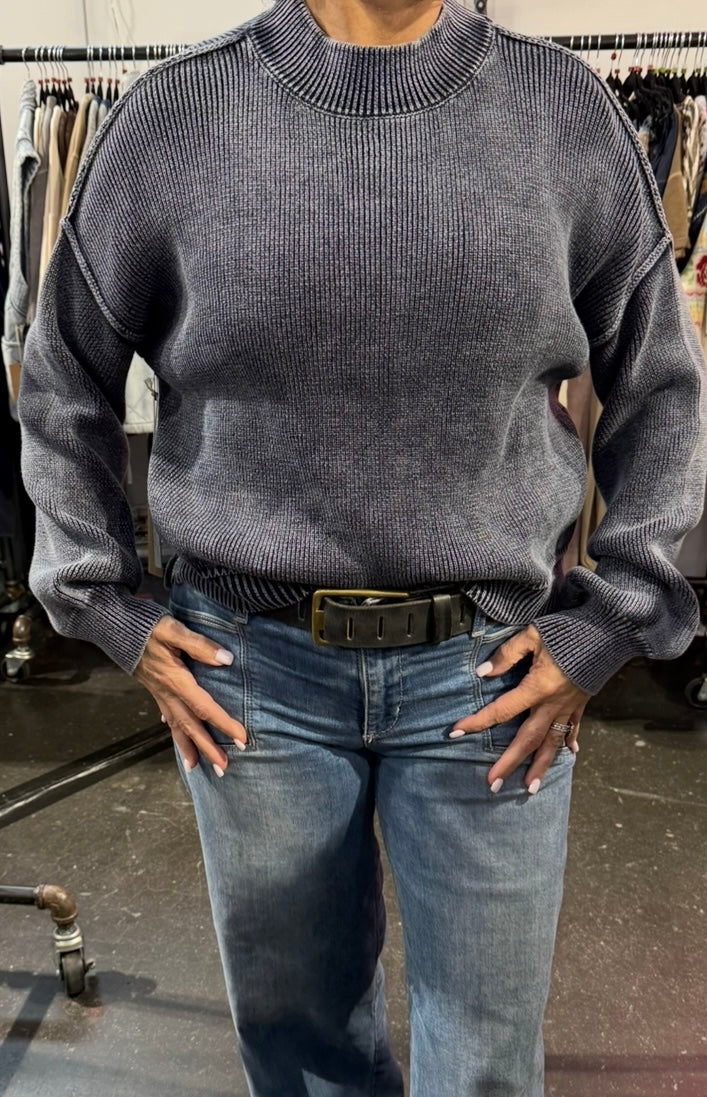 Washed Mock Neck Pullover Sweater- Available in 3 Colors