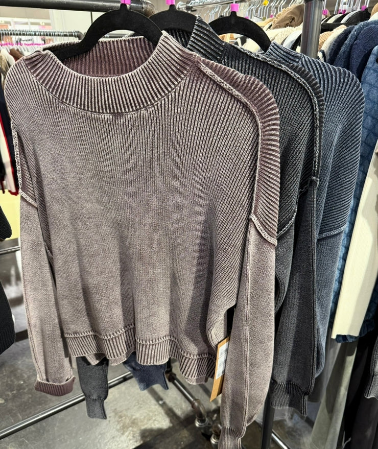 Washed Mock Neck Pullover Sweater- Available in 3 Colors