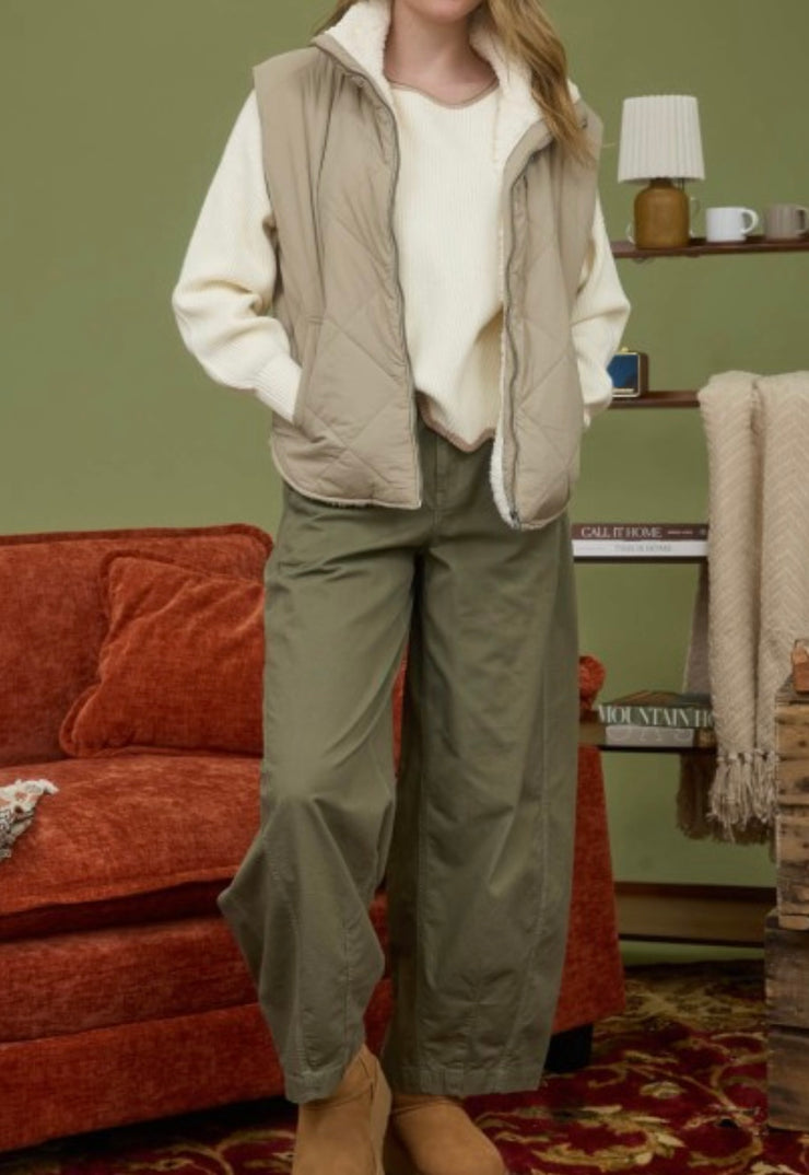 Quilted Zip Up Fleece Lined Puffer Vest