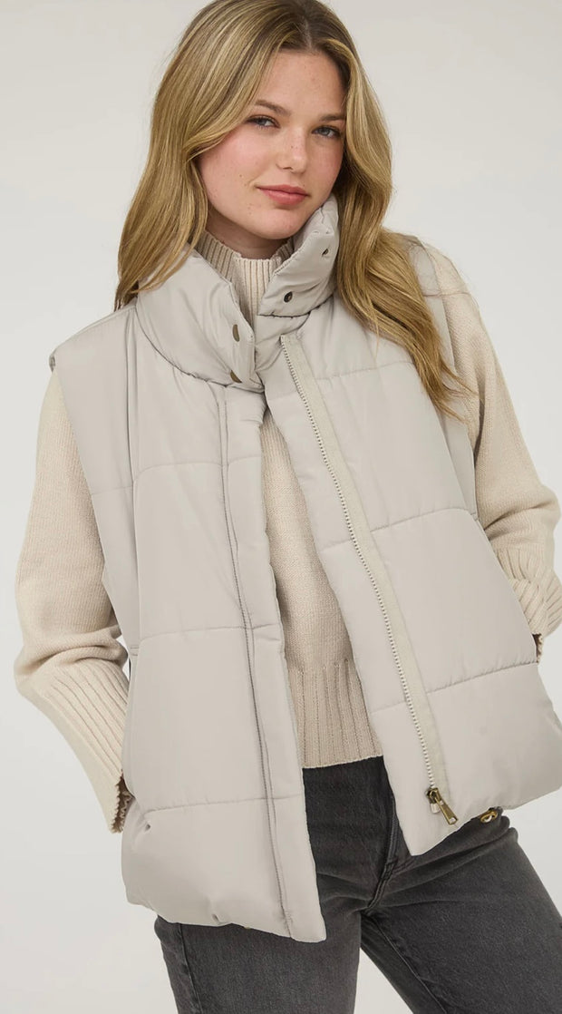 Solid Zip Up Puffer Vest