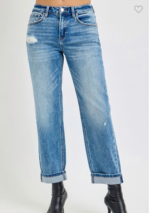 Boyfriend Distressed Jeans With Slight Distressing- Ankle Length