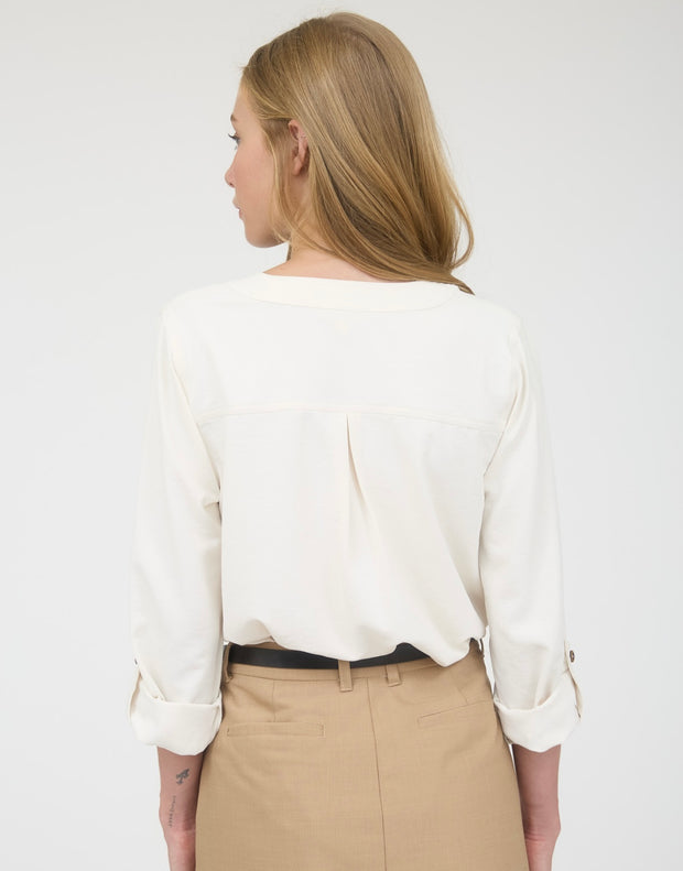 Cream Split Neck Top