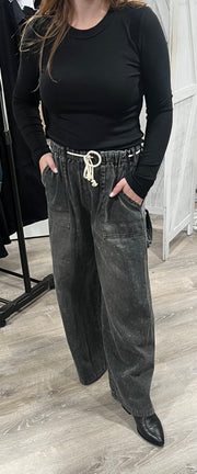 Black Washed Wide Leg Denim Pants- Available in Ecru  & Olive Too!