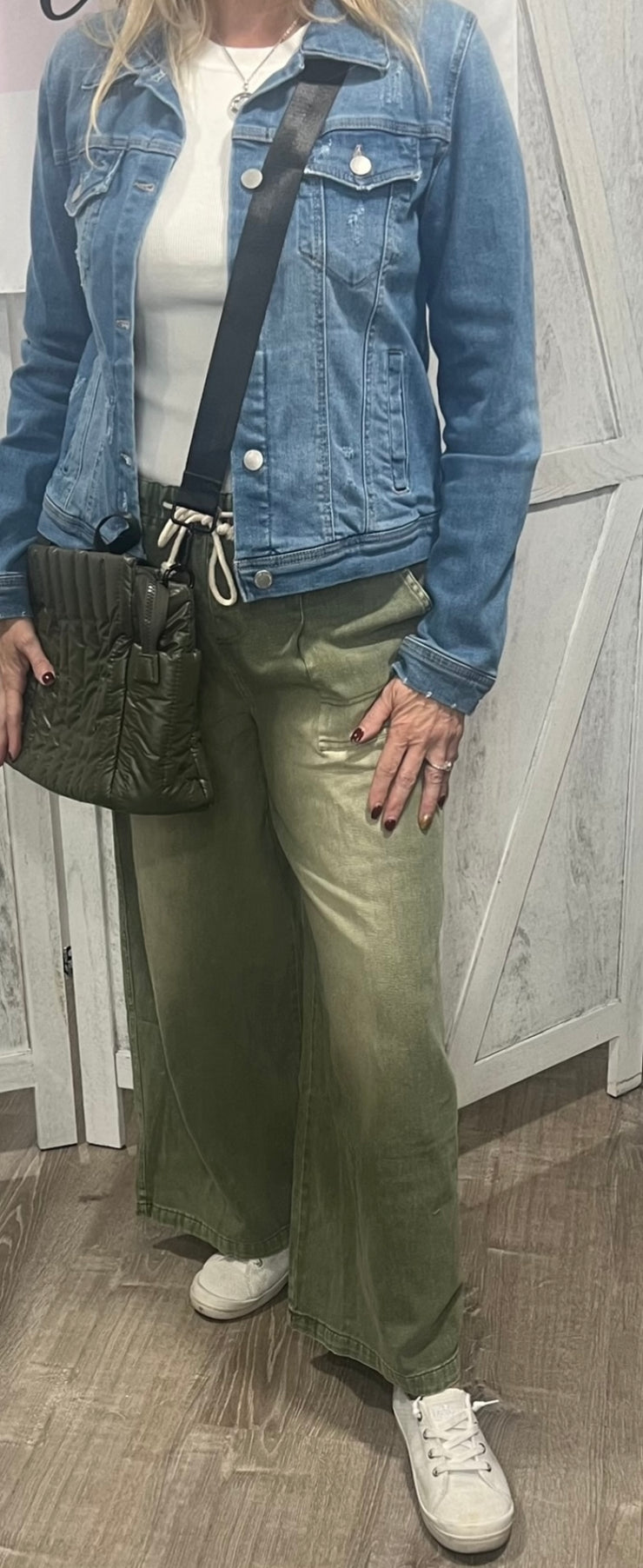 Olive Wide Leg Denim Pants- Available in Ecru  & Black Too!