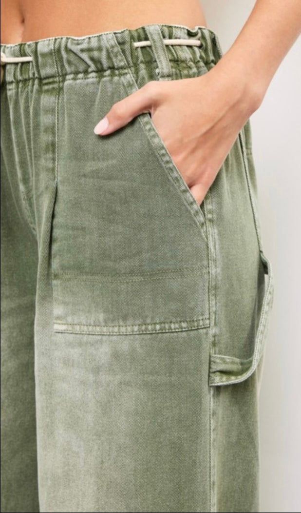 Olive Wide Leg Denim Pants- Available in Ecru  & Black Too!