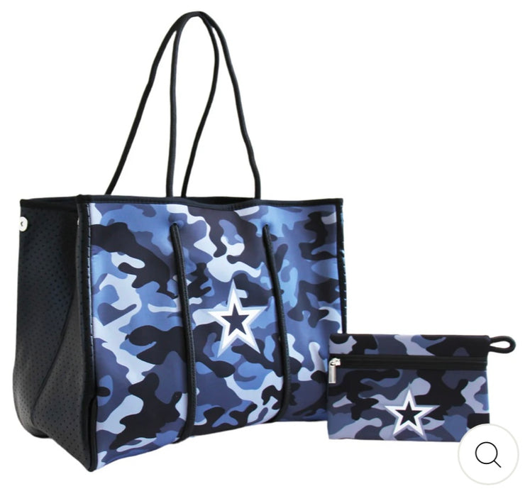 Blue Camo Tote With Star & Matching Zippered Clutch