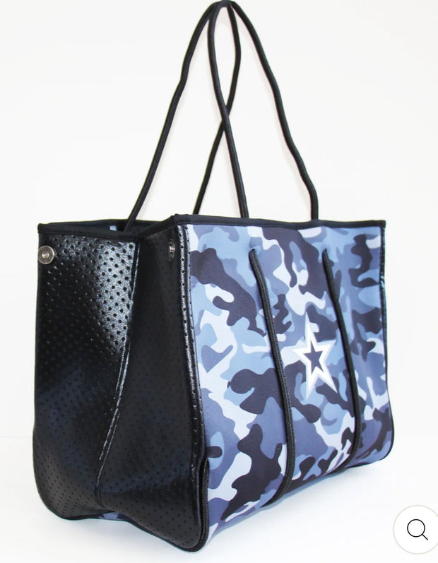 Blue Camo Tote With Star & Matching Zippered Clutch