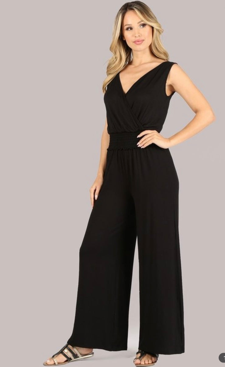 Black Faux Wrap Jumpsuit