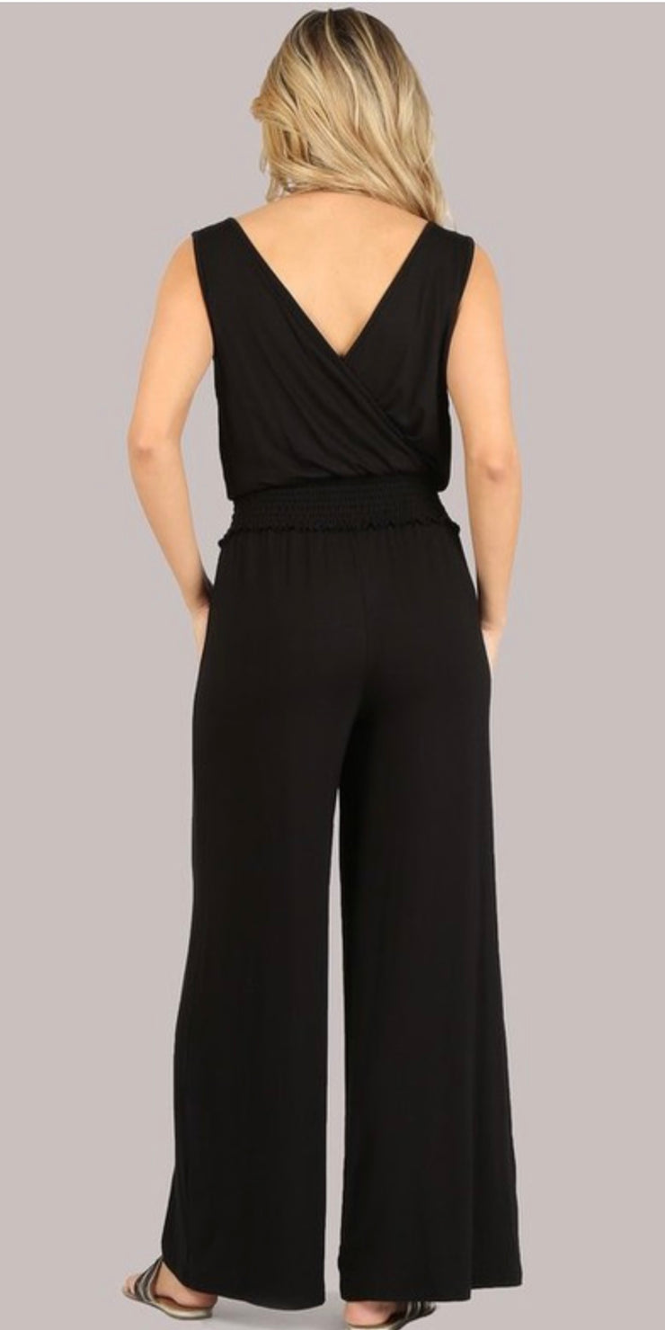 Black Faux Wrap Jumpsuit