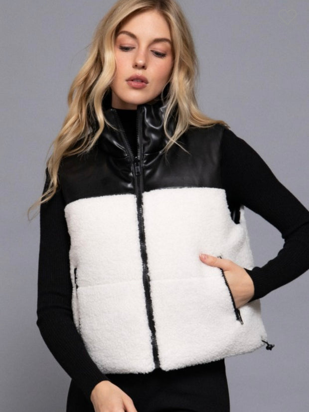 Reversible Faux Leather Sherpa Crop Vest- 2 Colors