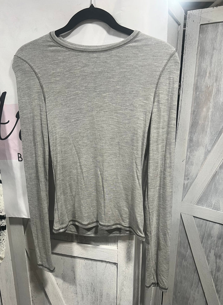 Heather Grey Soft Jersey Contrast Stitch Top