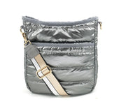 Patent Puff Crossbody With Stripe Strap- Available in Black & Pewter