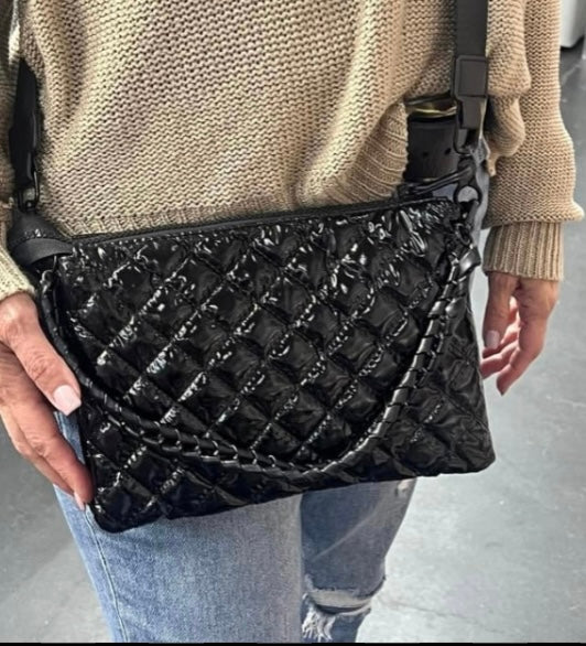 Square Patent Quilted Bag- Available in Black & Black Patent