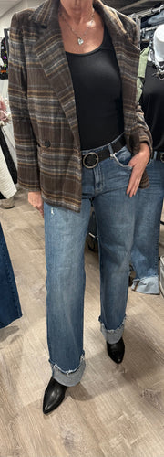 Brown Multi Plaid Notch Collar Blazer