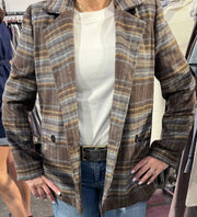Brown Multi Plaid Notch Collar Blazer
