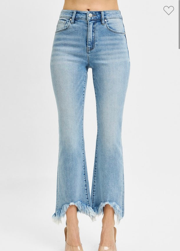 Light Crop Bootcut Fray Hem Jeans