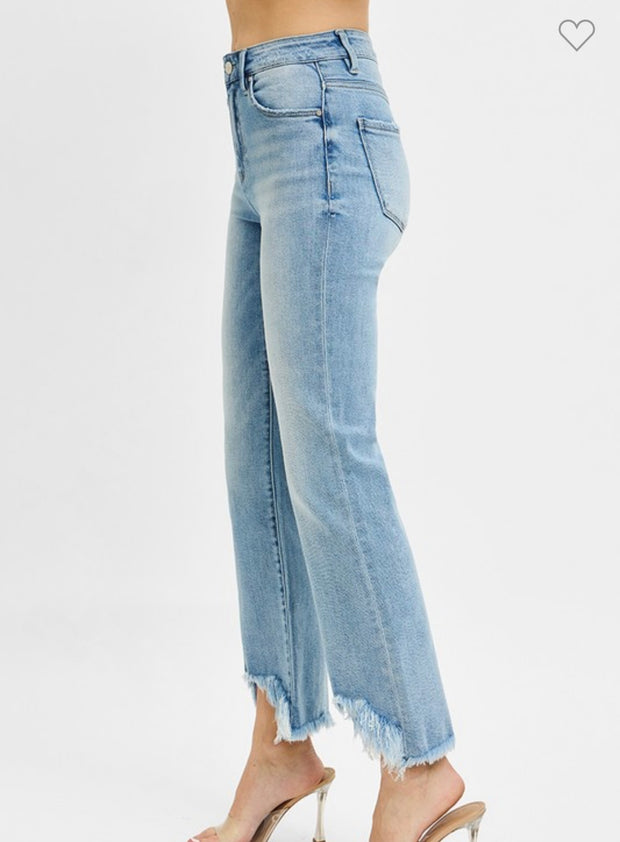 Light Crop Bootcut Fray Hem Jeans