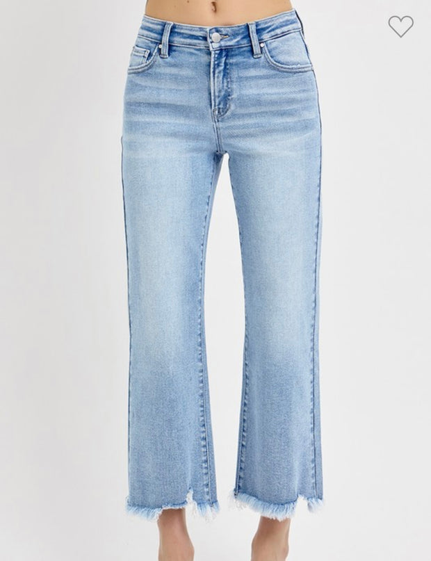 Mid Rise Light Crop Straight Jeans