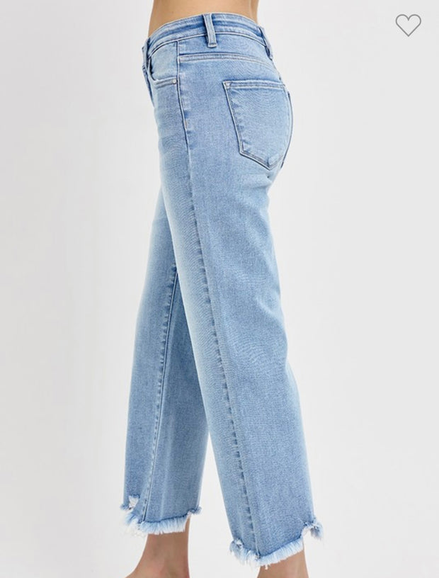 Mid Rise Light Crop Straight Jeans