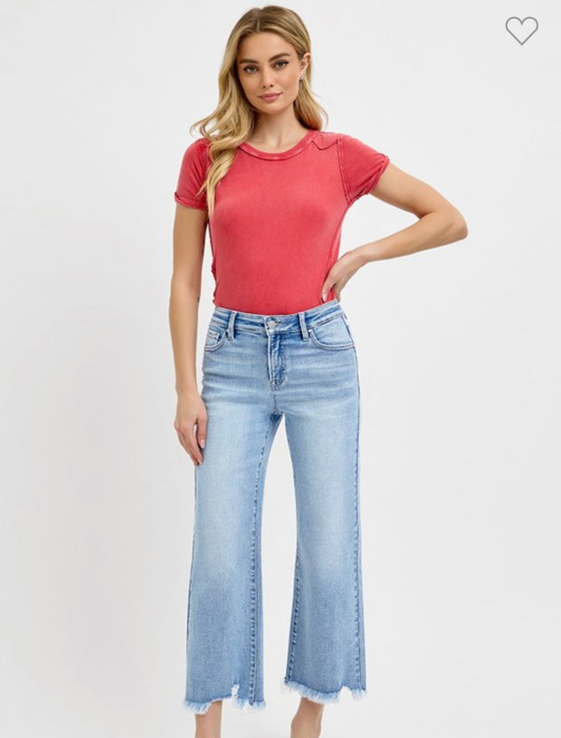 Mid Rise Light Crop Straight Jeans