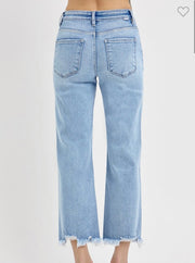 Mid Rise Light Crop Straight Jeans